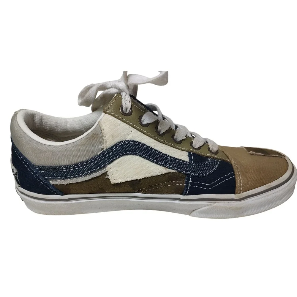 Vans‎ Old Skool Sneakers Patchwork Camo Fuzzy Olive Denim Shoes Womens Size 7.5